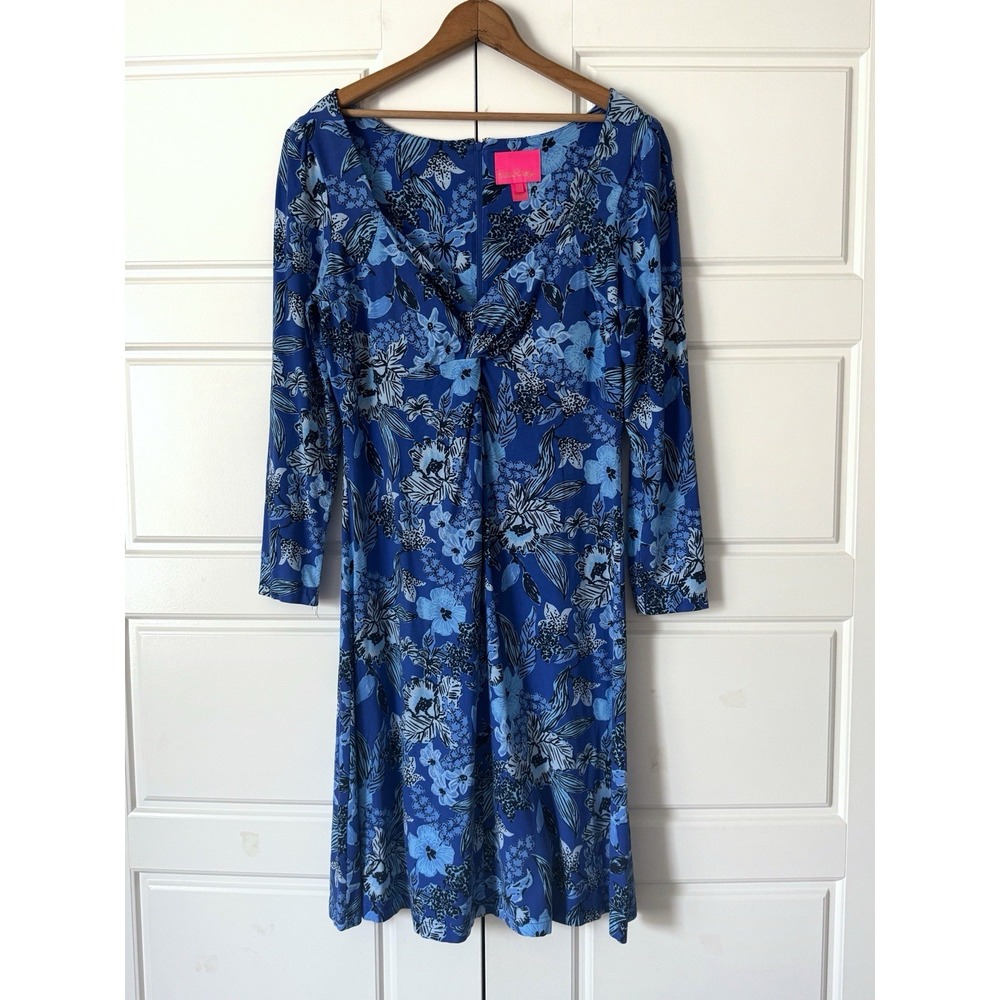 Lilly Pulitzer Floral Claudia Twist Front Midi Dress 16 Blue Jersey Tropical